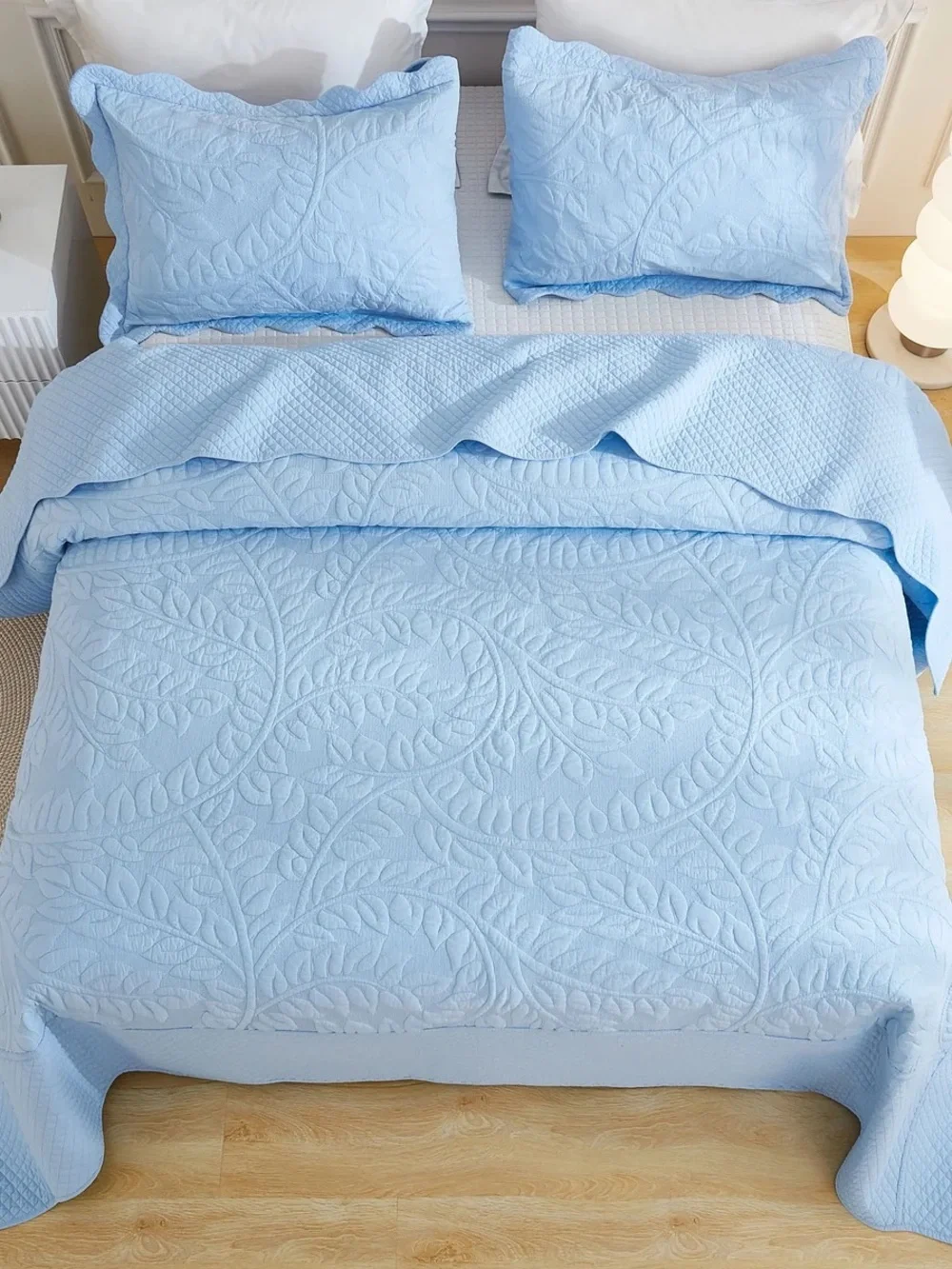 3 PIECE 100% COTTON QUILT SET, OVERSIZED QUILTED BEDSPREAD